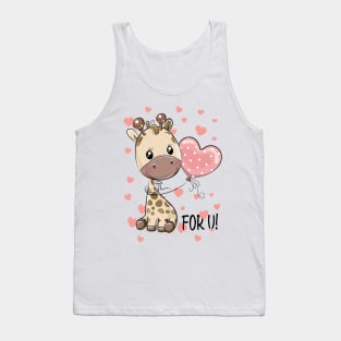 Сute cartoon giraffe with balloon & hearts love you Tank Top